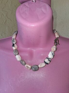 Natural Pink & Gray Stone Beaded Necklace